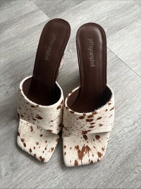 Jeffrey Campbell White Capital F Genuine Calf Hair Wedge Sandal, Size 8.5